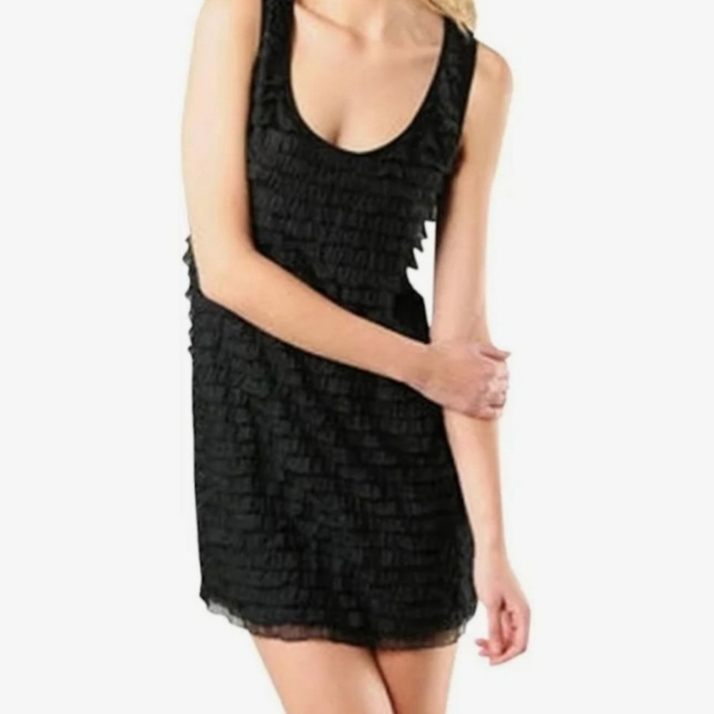 Free People Patra Mesh Ruffled  Black Sleeveless Mini Dress Small